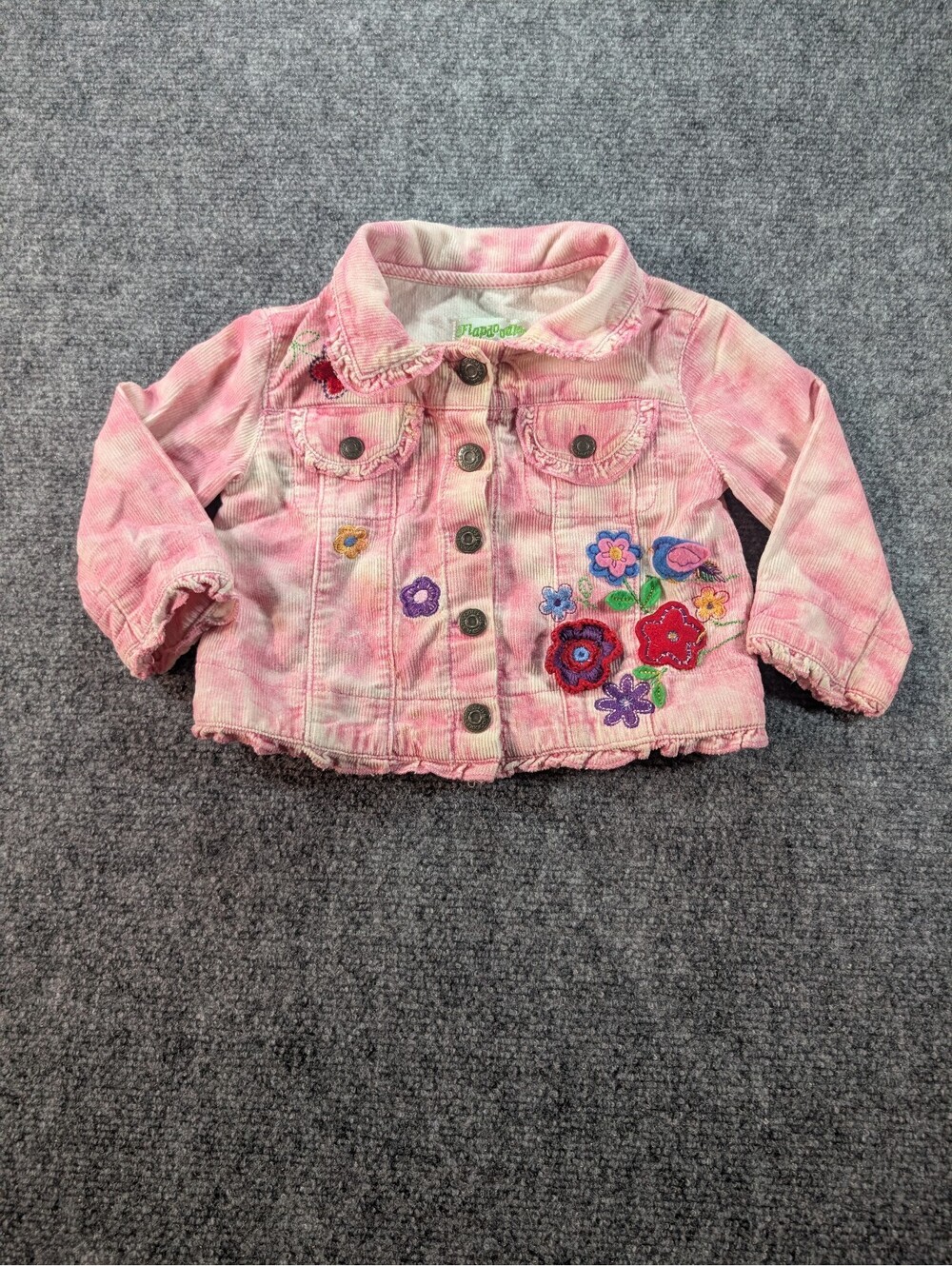 Vintage Y2K Flapdoodles Baby Pink Corduroy Jacket with Floral Embroidery 12M